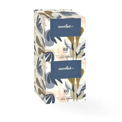 Produktbild: Ourmed Life Einweg-Gesichtstücher, Reinigendes Biologisch abbaubare Reinigungstücher, Hautpflege- und Make-up-Entferner-Tücher für empfindliche Haut (Duftfrei, 60 Stück, Packung mit 2)
