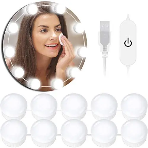 Produktbild: OUSFOT Led Spiegelleuchte Spiegellampe Hollywood Stil Schminklicht für Spiegel mit Schalter Make Up Licht 10 Dimmbar Verstellbare Länge Kaltweiß Verpackung MEHRWEG (Warmweiß)