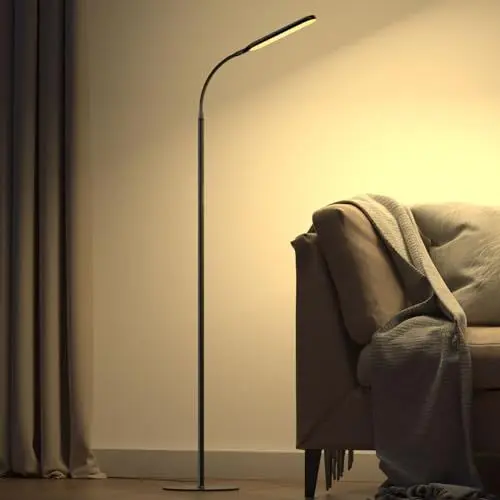 Produktbild: OUSFOT Led Stehlampe Dimmbar mit 3 Farbtemperaturen&Stufenlos Dimmbar 180cm Stehleuchte Leselampe mit Touch-Steuerung&Fernbedienung, verstellbare Schwanenhals für Schlafzimmer/Wohnzimmer/Büro Schwarz