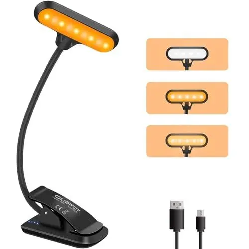 Produktbild: OUSFOT Leselampe Buch Klemme mit 3 Helligkeit 9 LED USB Wiederaufladbar Klemmleuchte 360° Flexibel Led Klemmlampe für Buch Büro Bett Notenständer