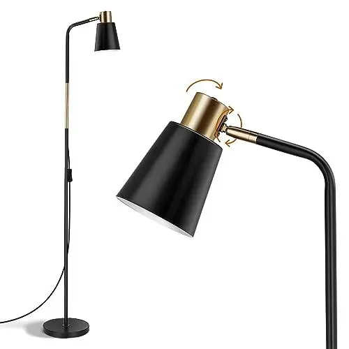 Produktbild: OUSFOT Leselampe Stehlampe Wohnzimmer mit Höhe 146cm 230V E27 Max 40W Retro Stehleuchte mit Metall Lampenshirm Leselampe für Büro, Schlafzimmer (ohne Glühbirnen) Schwarz
