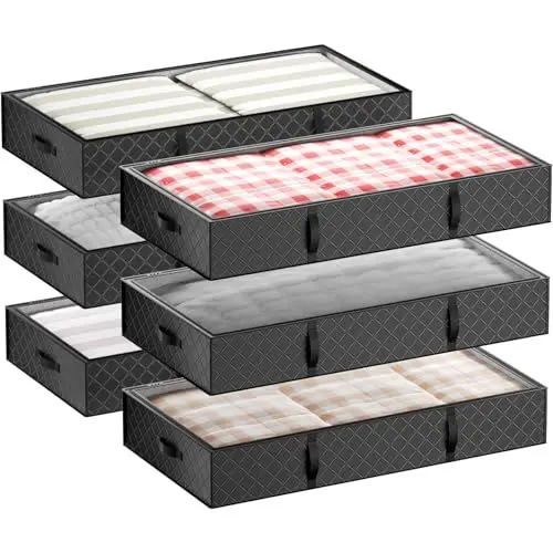 Produktbild: OUSFOT Unterbett Aufbewahrungsbox mit Deckel (6 Stück) Unterbettkommode, Bettkasten Aufbewahrung Aufbewahrungstasche für Bettdecken, Kleidung