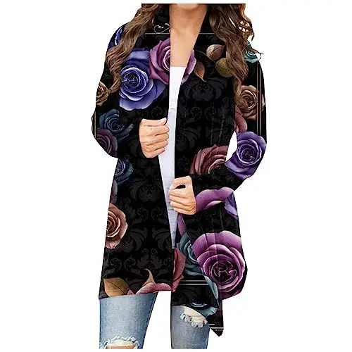 Produktbild: Ousfot Cardigan Damen Cartoon Moderne Cardigan Sport Dicker Luftiges Swing Rundhal Longtops Frau Longsleeve Soft Halloween Lila