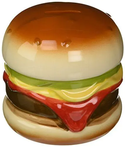 Produktbild: Out of the blue 78/3923 - Spardose Hamburger aus Keramik, ca. 14 x 13 cm, tolle Sparbüchse mit Schlüssel, verschließbare Figur, Dekoration