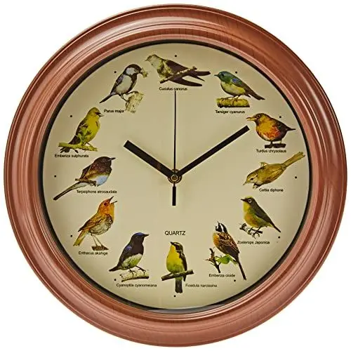 Produktbild: Out of the blue 79/3151 - Wanduhr mit Vogelstimmen, Durchmesser ca. 33 cm, aus Kunststoff, batteriebetrieben, im Geschenkkarton, Bunt