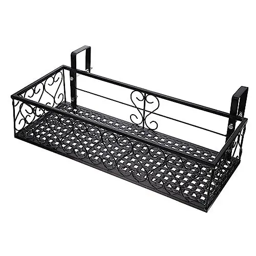 Produktbild: Outanaya 1stk Balkon Blumenständer Schienen-pflanzkorb Terrassengeländer Über Balkonkasten Fensterregal Für Pflanzen Hängenden Wand Hängender Geländerkorb Outdoor-dekor Draussen Eisen Black