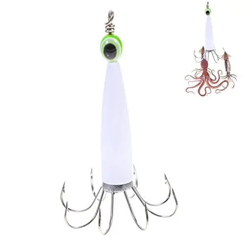 Produktbild: Outanaya Angelzubehör Octopus Tintenfischhaken Leuchtende -jigs Garnelenköder Leuchtender Angelköder Riesenkalmar Im Dunkeln Leuchten Jigs Tinten Fluoreszenz Weiß Eisen Tiefseehaken