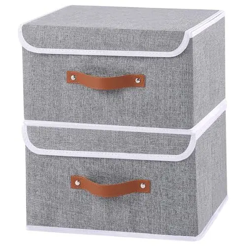 Produktbild: OUTBROS 2-Teilige Aufbewahrungsbox Mit Deckel, Stoff Aufbewahrungswürfel mit Griff, Kisten Aufbewahrung, Lagerraum für Kleidung im Schlafzimmer, 33 x 23 x 20 cm, Grau