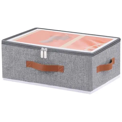 Produktbild: OUTBROS Faltbare Aufbewahrungsbox, Korb Aufbewahrung, Organizer mit Deckel, Unterbett Stoff Aufbewahrungsbehälter für Kleidung Decken Bettdecken, Grau, 38 x 26 x 15 cm, 1 Stück