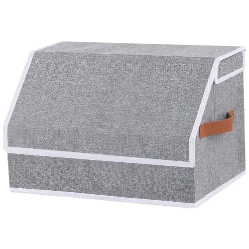 Produktbild: OUTBROS Aufbewahrungsbox mit Deckel, Gekippte Stoffbox mit Griff, Kleiderschrank Organizer, Raumorganisator, Kann für Kleidung, Bettwäsche verwendet werden, 38 x 25 x 25 cm, Grau, 1 Stück