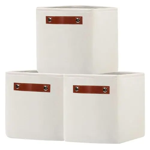Produktbild: OUTBROS Stoff Aufbewahrungsbox,Faltbare Aufbewahrungskörbe mit Griffen 3er Set, Kisten Aufbewahrung für Schrank, Regalkörbe,30x30x30cm, Weiß