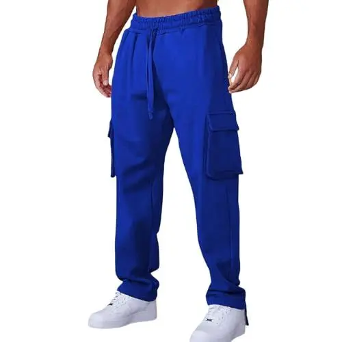 Produktbild: Herren Casual Slim Fit Unifarbene Elastic Waist Drawstring Pants Lange Stretch Outdoor Pant Bequeme Loose Sporthose für Männer Blau 3XL