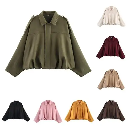 Produktbild: Outdoor Jacken Für Damen Leichte,Wildlederjacke Damen Kurz,Einfarbig Pilotenmantel Revers Damenjacke Lässig Übergroß Langarm Streetwear Oberbekleidung Winteriacke (Black, S)
