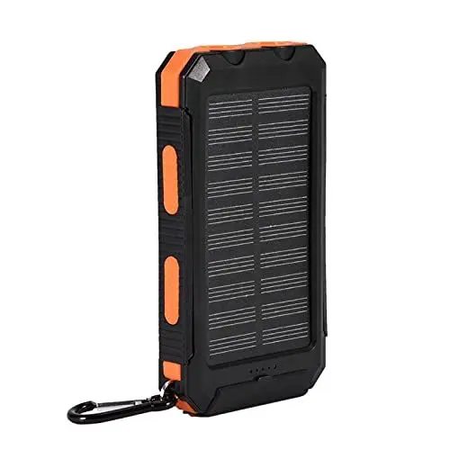 Produktbild: Outdoor Powerbank 10000mAh Solar Ladegerät mit 2 Ausgangsport und USB C Externer Akku Eingangsport Solar Powerbank mit Taschenlampe und Kompass für Smartphones, Tablets (Schwarz + Orange)