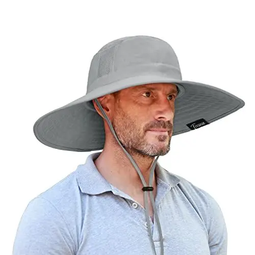 Produktbild: Outdoor Sonnenhut Herren Damen mit Kinnband,Faltbar Breite Krempe Bucket Hut,Summer Cap mit Nackenschutz UPF 50+ UV Schutz für Hiking Safari Strand Wanderhut Anglerhut Gartenhut Sonnenschutz Hut Grau