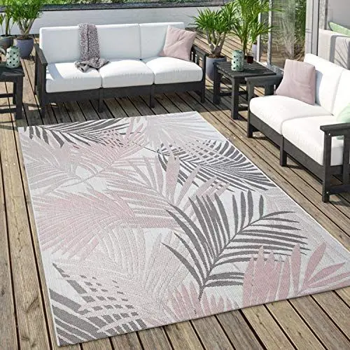 Produktbild: Paco Home Outdoor Teppich Für Terrasse Und Balkon Pastell Palmen Design, Grösse:80x150 cm, Farbe:Rosa