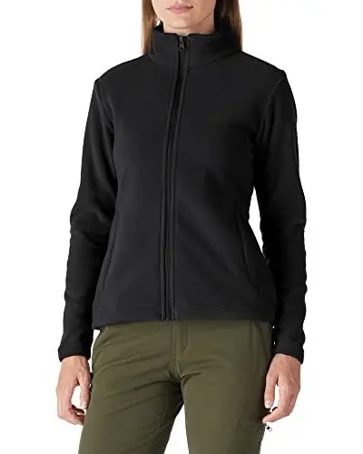Produktbild: Outdoor Ventures Damen Fleecejacke mit Durchgehendem Reißverschluss Stehkragen Frauen Leichte Fleece Sweatjacke Antistatische Elektrizität Damenjacke für Laufen, Wandern und Freizeit Schwarz S