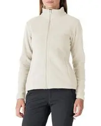 Produktbild: Outdoor Ventures Damen Fleecejacke mit Durchgehendem Reißverschluss Stehkragen Frauen Leichte Fleece Sweatjacke Warme Damenjacke für Laufen, Wandern und Freizeit Wollweiß XS