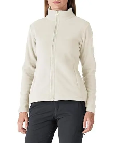 Produktbild: Outdoor Ventures Damen Fleecejacke mit Durchgehendem Reißverschluss Stehkragen Frauen Leichte Fleece Sweatjacke Warme Damenjacke für Laufen, Wandern und Freizeit Wollweiß XS