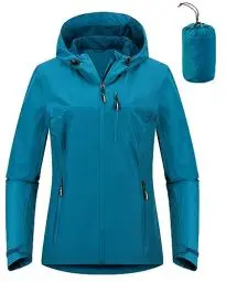 Produktbild: Outdoor Ventures Damen Regenjacke 10000MM Wasserdicht Leichte Gefüttert Packbar Sportjacke Funktionsjacke Atmungsaktiv Fahrrad Jacke mit Kapuze Blau M