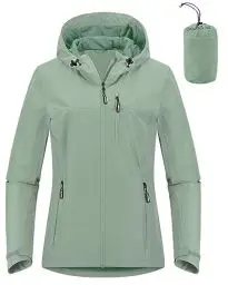 Produktbild: Outdoor Ventures Damen Regenjacke 10000MM Wasserdicht Leichte Gefüttert Packbar Sportjacke Funktionsjacke Atmungsaktiv Fahrrad Jacke mit Kapuze Mintgrün 2XL