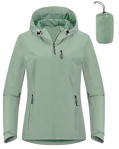 Produktbild: Outdoor Ventures Damen Regenjacke 10000MM Wasserdicht Leichte Gefüttert Packbar Sportjacke Funktionsjacke Atmungsaktiv Fahrrad Jacke mit Kapuze Mintgrün 2XL