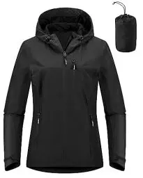Produktbild: Outdoor Ventures Damen Regenjacke 10000MM Wasserdicht Leichte Gefüttert Packbar Sportjacke Funktionsjacke Atmungsaktiv Fahrrad Jacke mit Kapuze Schwarz M