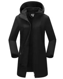 Produktbild: Outdoor Ventures Damen Softshell Lange Jacke mit Kapuze Fleece gefütterte Winddichte Jacke für Frauen Wasserdichte Windjacke Schwarz L