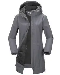 Produktbild: Outdoor Ventures Damen Softshell Lange Jacke mit Kapuze Fleece gefütterte Winddichte Jacke für Frauen Wasserdichte Windjacke Grau XL