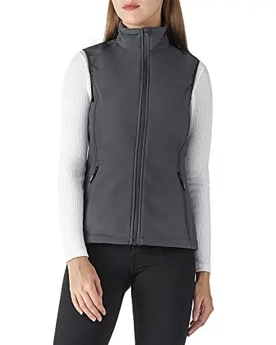 Produktbild: Outdoor Ventures Softshell Weste Damen Ärmellose Jacke Laufweste Leicht Winddicht Warm Fleeceweste Stehkragen Sport Golf Weste mit 4 Taschen für Wandern Camping Dunkelgrau XL
