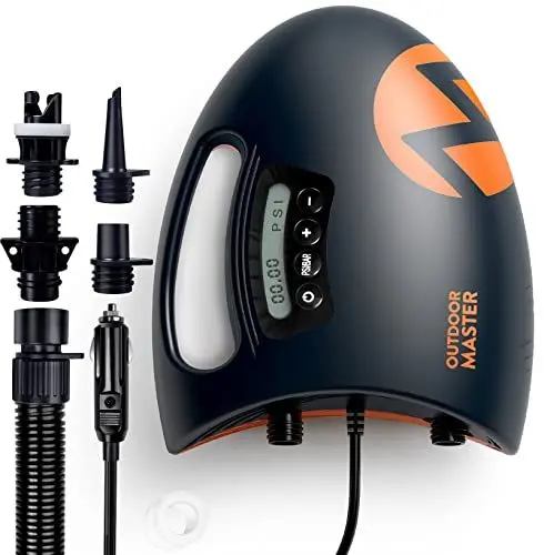 Produktbild: OutdoorMaster The Shark Elektrische Luftpumpe SUP Pumpe Hochdruck mit 20PSI 12V DC Aktives Kühlsystem Intelligente Zweistufige Inflation Auto-Off für Aufblasbares Paddle Board Boote Wassersport