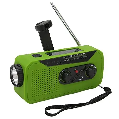 Produktbild: Outdoor-Notfallradio, AM-FM-Radio, Handkurbel/Solar/USB-Aufladung/batteriebetrieben, LED-Taschenlampe, SOS-Alarmtaste, Smartphone-Ladegerät
