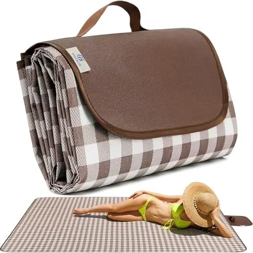 Produktbild: Outdoor-Picknickdecke, extra große Decke, Picknickmatte, 203 x 152 cm, Campingdecke, Stranddecke, faltbar, wasserdicht, Sandmatte, Outdoor-Matte, Stranddecke für Camping, Wandern, Reisen,