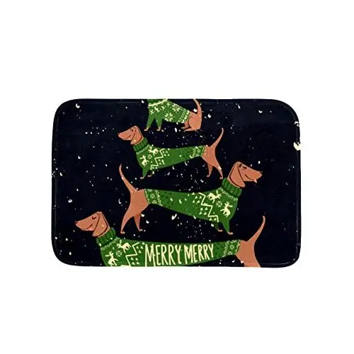 Produktbild: Outdoor-Teppich, waschbarer Teppich, Veranda-Teppich, maschinenwaschbar, Indoor-Outdoor-Teppich, Bodenmatte für Bauernhaus, geschichtete Fußmatten, Wohnzimmer,Winter Weihnachtskarikatur Tierdackel