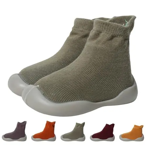 Produktbild: outfit spring Sockenschuhe Baby Krabbelschuhe Barfußschuhe Kinder rutschfeste Weicher Stricken Lauflernschuhe Mädchen Jungen Niedliche Cartoon Gummisohle Lauflerner Babyschuhe 12-18 Monate Obst Grün