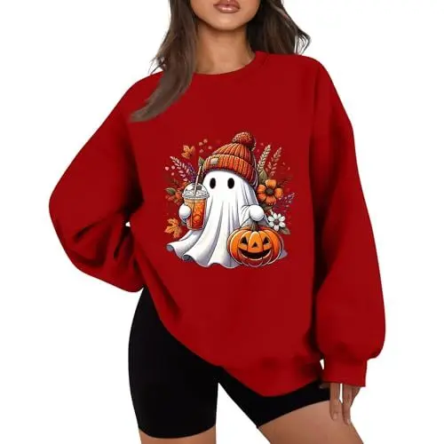 Produktbild: Outlet Angebote Kostüm Halloween Y2K Hoodie Oversized Hoodie Hoody Damen Halloween Pullover Damen Halloween Kostüm Damen Rot, S