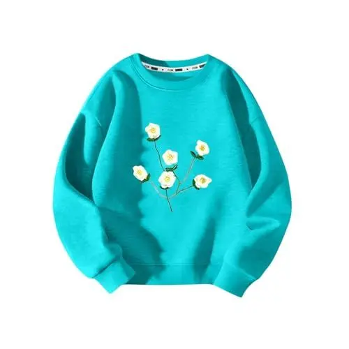Produktbild: Outlet Angebote Langarmshirts für Mädchen Kinder Tops Bedrucktes Sweatshirt Ohne Kapuze T-Shirt Kleidung Bekleidung Sportshirt Basic Long Sleeve Top Baumwolle Thermoshirt Himmelblau, 10 Jahre
