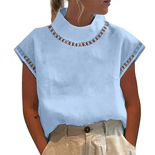 Produktbild: Outlet Angebote Sale Damen Off Shoulder Halter Neck Top Satin Bluse Damen Kurzarm Bluse Mit Lochstickerei Weiss Longshirt Damen Basic Damen Shopper Schwarz Sommeroberteile Meine Bestellungen Sale