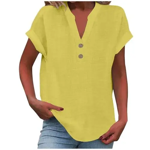 Produktbild: Outlet Angebote Sport Top Damen Guenstig Shirt Sommer Damen Leicht Kurzarm V-Ausschnitt Knopf Lässige T-Shirts Bluse Lose Tunika Tops Pullover Oberteile Sales Damen