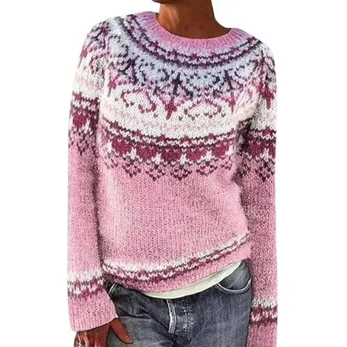 Produktbild: Outlet Shop Strickpulli Damen Norweger Pullover Damen Strick Norweger Pullover Damen rosa dunkelroter Strickpullover Damen zopfpullover Damen Cardigans Damen weisser Hoody Damen