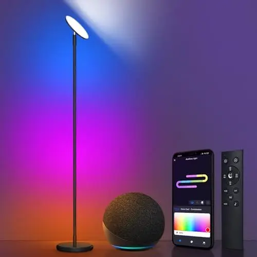 Produktbild: OUTON LED Stehlampe Dimmbar 30W 3000LM, 2-in-1 Smart WiFi Stehleuchte mit App-Steuerung, Kompatibel mit Alexa und Google Assistant, 16 Millionen Farben, Musik-Synchronisation, für Wohnzimmer