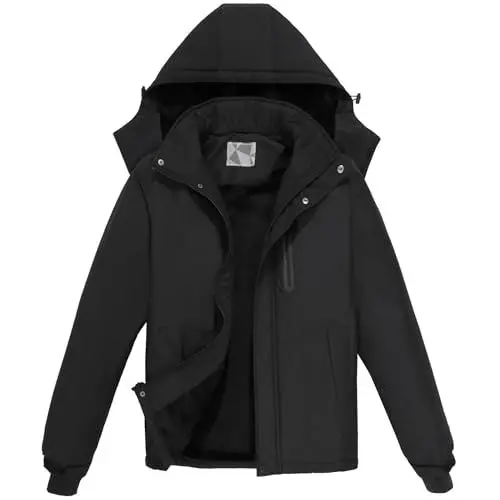 Produktbild: OutPro Herren Skijacke Winterjacke Warme FleecejackeWasserdicht Winddicht Funktions Baumwolljacke Winterjacke Outdoor WandernTibetisch schwarz,S