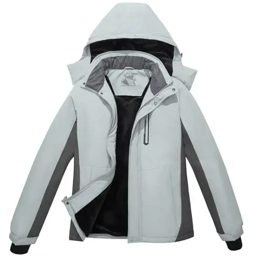 Produktbild: OutPro Herren Skijacke Winterjacke Warme FleecejackeWasserdicht Winddicht Funktions Baumwolljacke Winterjacke Outdoor Wandern Tiefes Berggrau,L