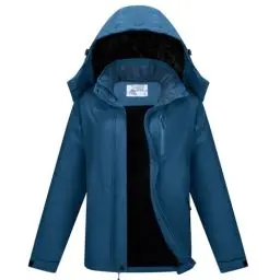 Produktbild: OutPro Skijacke Damen mit Wasserdichte Regenjacke Winddicht Warm Winterjacke Hooded Abnehmbarer, mit Reißverschlusstaschen Snowboardjacke Geeignet für Outdoor-Aktivitäten, Skifahren Blau XL