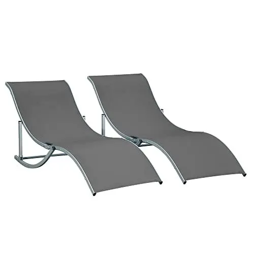 Produktbild: Outsunny 2er Set Sonnenliege Gartenliegen Stoffliege Relaxliege ergonomisch Aluminium Texteline Dunkelgrau 165 x 61 x 63 cm