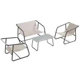 Produktbild: Outsunny 4-TLG. Gartenmöbel-Set, Sitzgruppe mit 2 Sesseln, 1 Zweisitzer, 1 Couchtisch aus Hartglas, Gartengarnitur für Balkon, Terrasse, Mesh, Creme