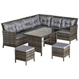 Produktbild: Outsunny 6 TLG. Sitzgarnitur Sitzgruppe Gartenset Sofagarnitur Gartenmöbel Set Lounge, Polyrattan, Grau