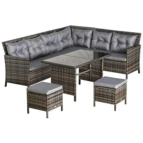 Produktbild: Outsunny 6 TLG. Sitzgarnitur Sitzgruppe Gartenset Sofagarnitur Gartenmöbel Set Lounge, Polyrattan, Grau