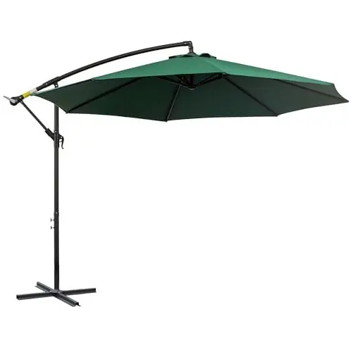 Produktbild: Outsunny Ampelschirm Ø300 cm neigbar Sonnenschirm mit UV-Schutz Kurbelschirm mit Ständer, Kurbelvorrichtung, Marktschirm Gartenschirm Sonnenschutz für Balkon Garten Terrasse Grün