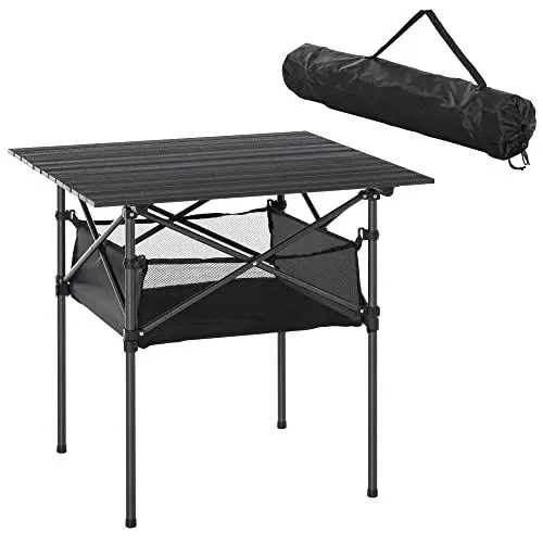 Produktbild: Outsunny Campingtisch aus Aluminium faltbar Klapptisch Falttisch mit Netztasche tragbarer Picknicktisch für Camping Garten Party Picknick Balkon Schwarz 70 x 70 x 69 cm